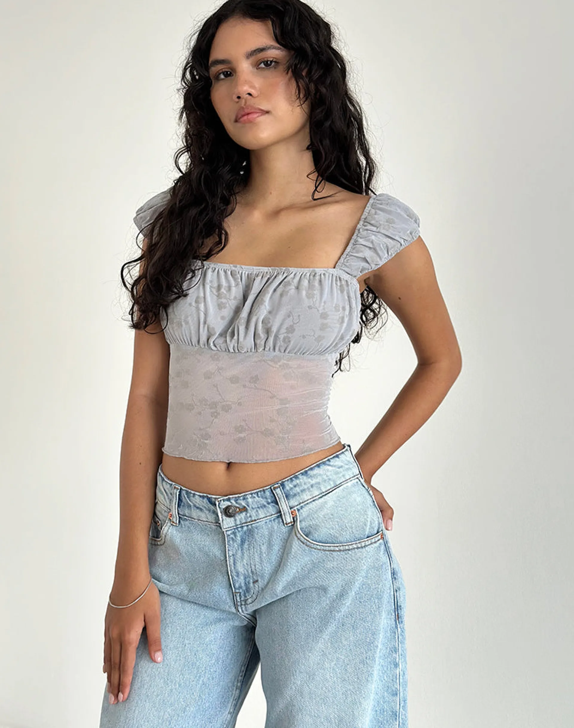 Motel Rocks Printed Tops-Jamet Top in Flock Chic Petals Grey
