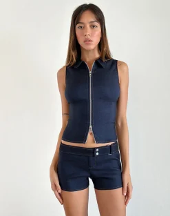 Motel Rocks Co-Ords | Vest Tops-Janae Vest Top in Chambray Denim ChambrayDenim