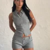 Motel Rocks Tailoring | Co-Ords-Janae Vest Top in Stretch Tailoring Grey StretchTailoringGrey