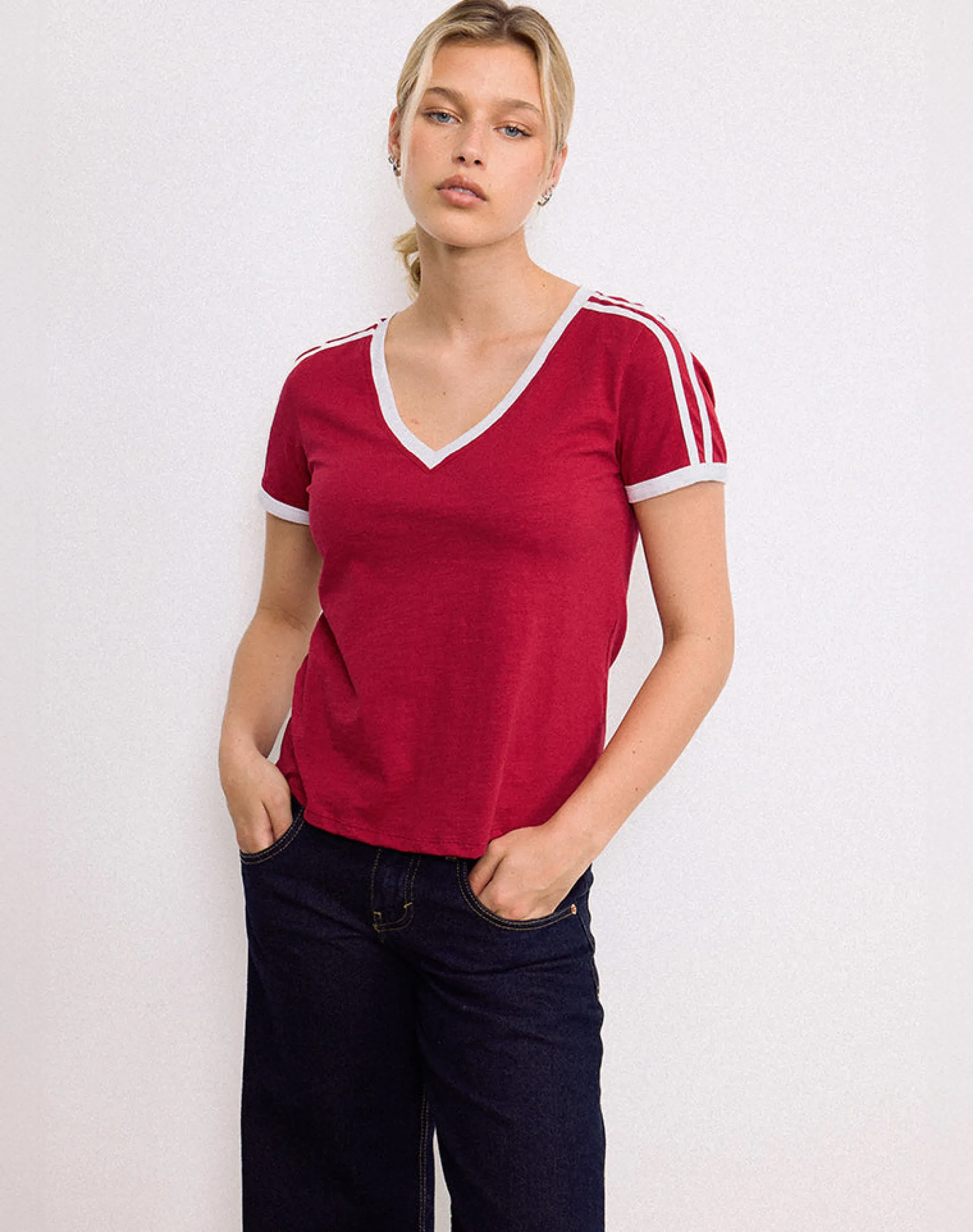 Motel Rocks Basic Tops | Tees-Janan Top in Adrenaline Red with White Binding AdrenalineRedwithWhiteBinding