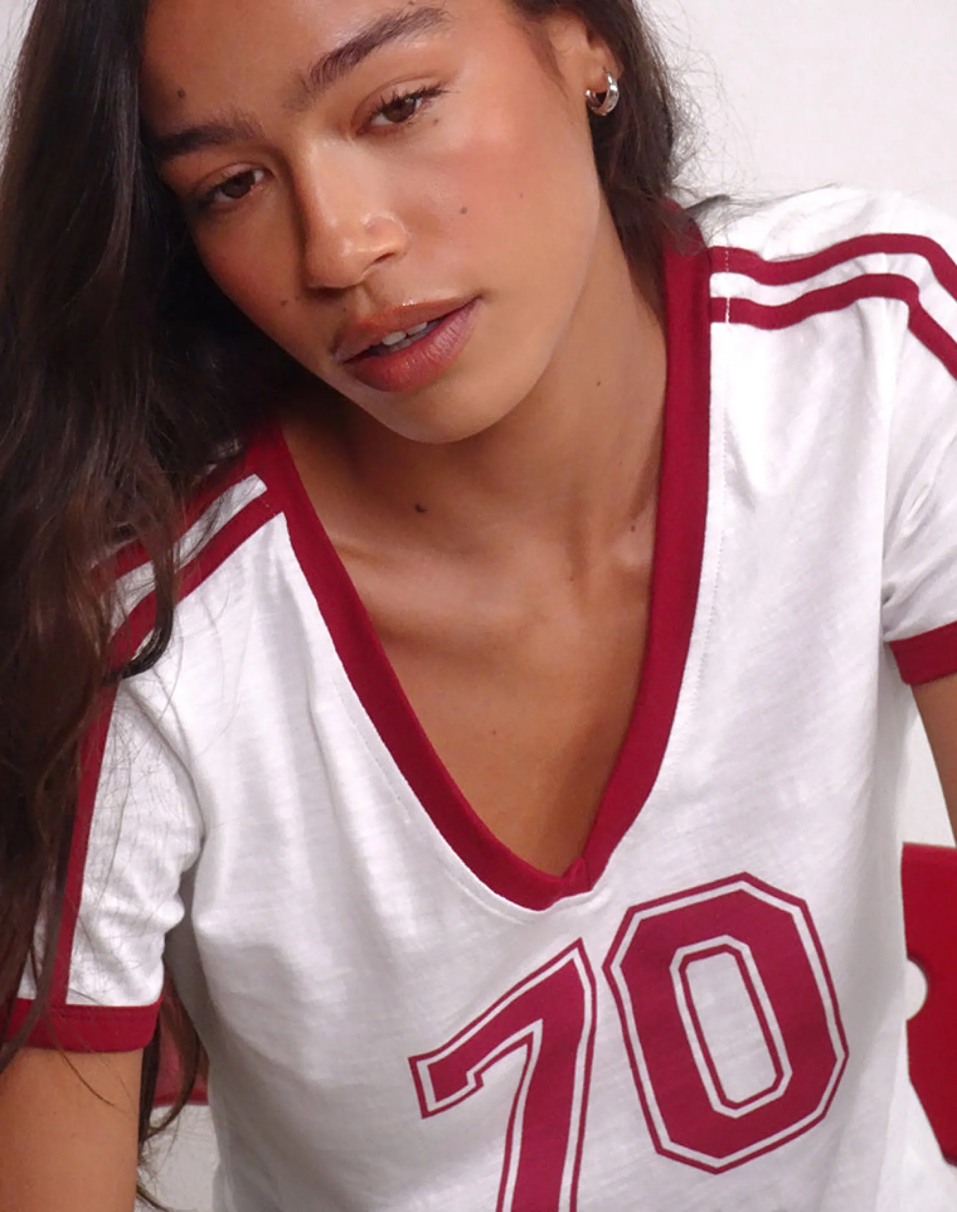 Motel Rocks Basic Tops | Printed Tops-Janan Top in Off White with Adrenaline Red Binding OffWhitewithAdrenalineRedBinding