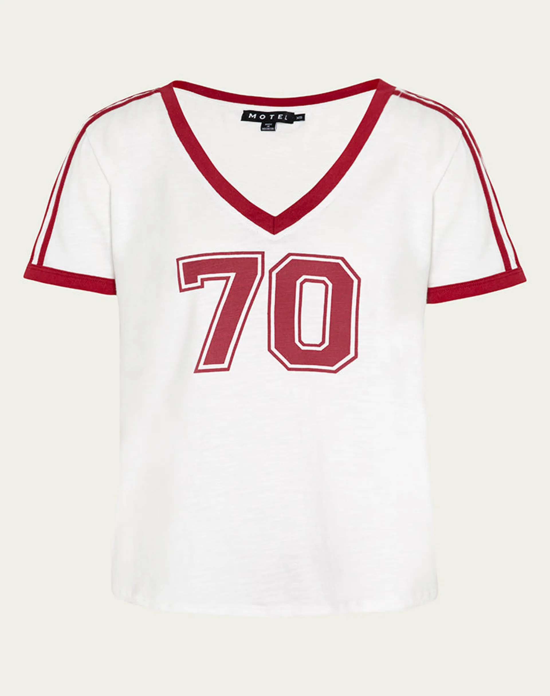 Motel Rocks Basic Tops | Printed Tops-Janan Top in Off White with Adrenaline Red Binding OffWhitewithAdrenalineRedBinding