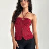 Motel Rocks Halterneck Tops | Printed Tops-Janar Halterneck Top in Grunge Flower Flock Red grungeflowerflockred