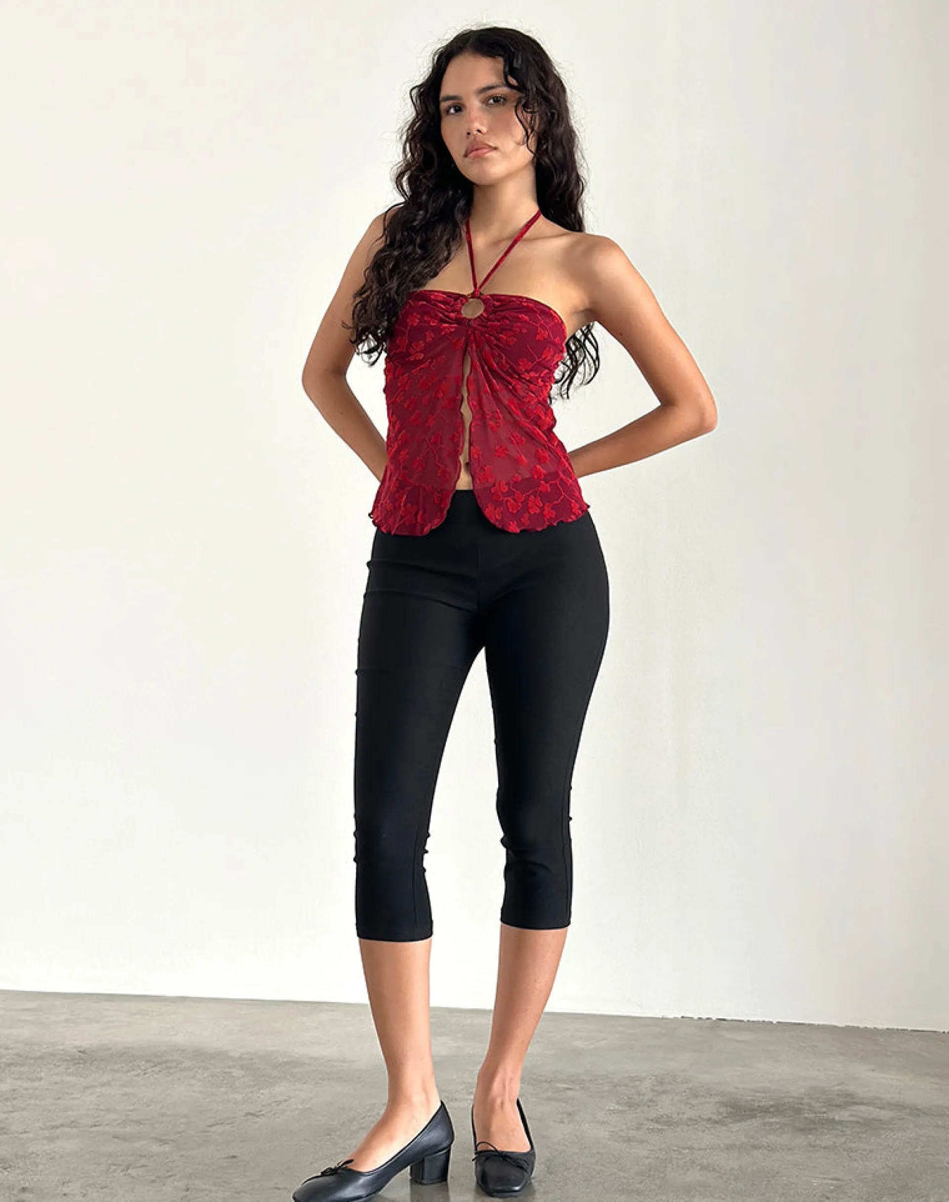 Motel Rocks Halterneck Tops | Printed Tops-Janar Halterneck Top in Grunge Flower Flock Red grungeflowerflockred