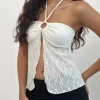 Motel Rocks Halterneck Tops | Going Out Tops-Janar Halterneck Top in Textured Ivory TexturedIvory