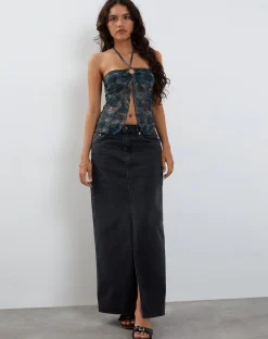 Motel Rocks Halterneck Tops-Janar Halterneck Top in Tonal Paisley Blue TonalPaisleyBlue