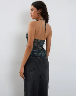 Motel Rocks Halterneck Tops-Janar Halterneck Top in Tonal Paisley Blue TonalPaisleyBlue
