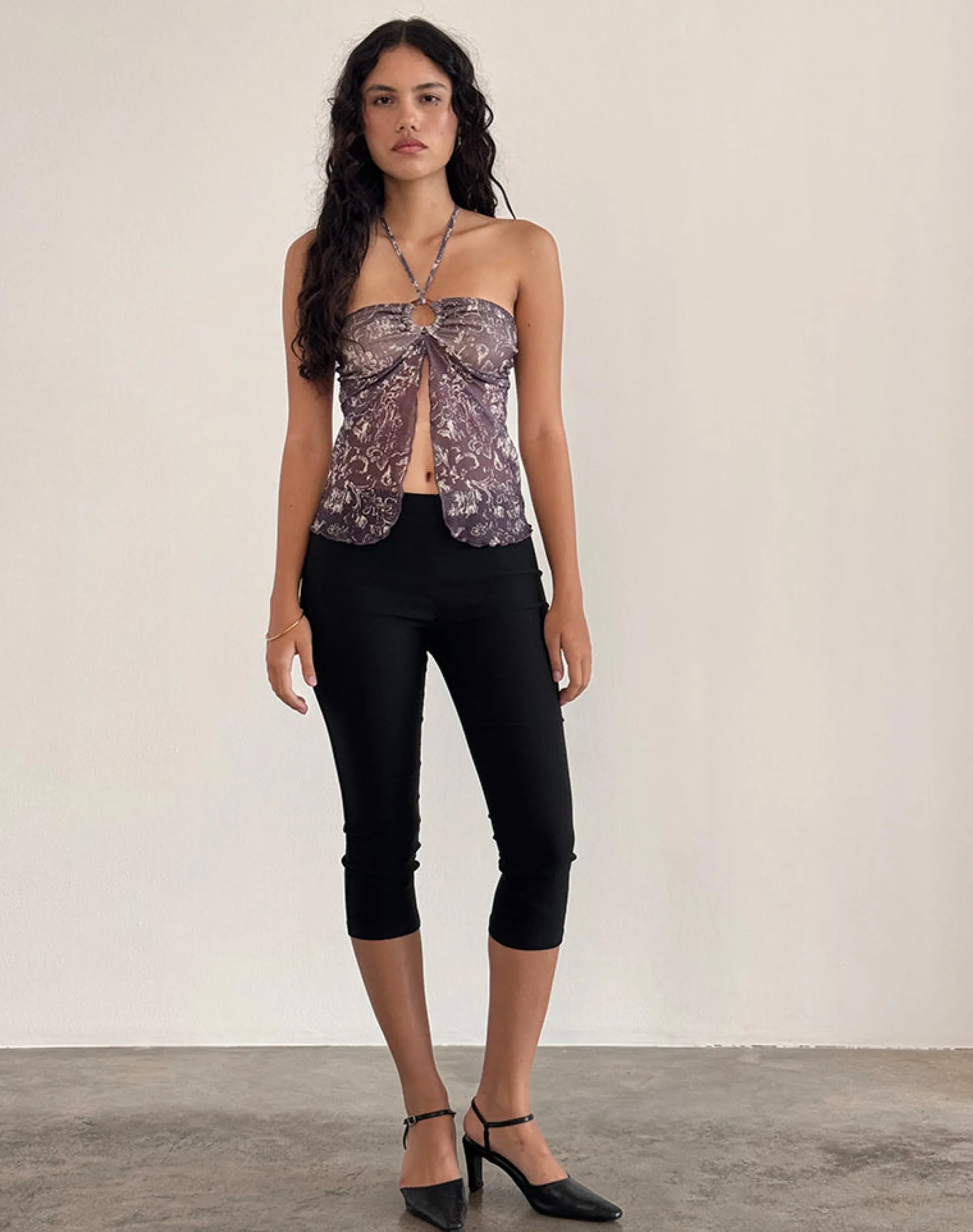 Motel Rocks Halterneck Tops | Printed Tops-Janar Top in Batik Botanical Brown BatikBotanicalBrown