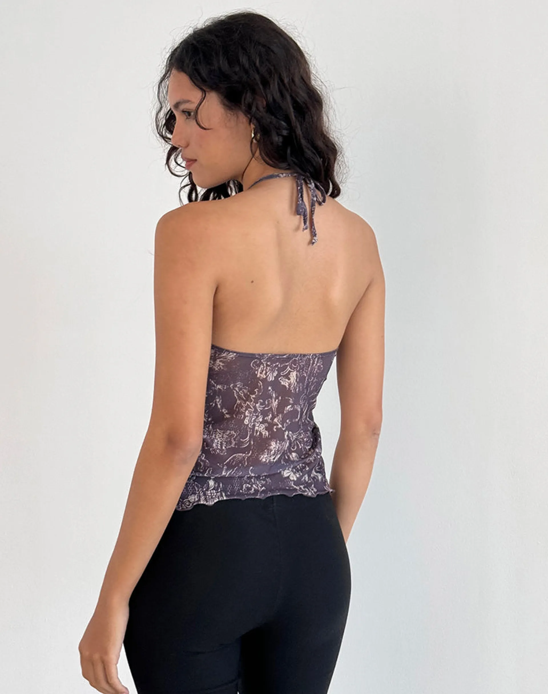 Motel Rocks Halterneck Tops | Printed Tops-Janar Top in Batik Botanical Brown BatikBotanicalBrown