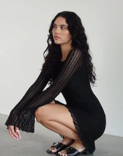 Motel Rocks Bodycon Dresses | Long Sleeve Dresses-Janawa Backless Mini Dress in Lace Black
