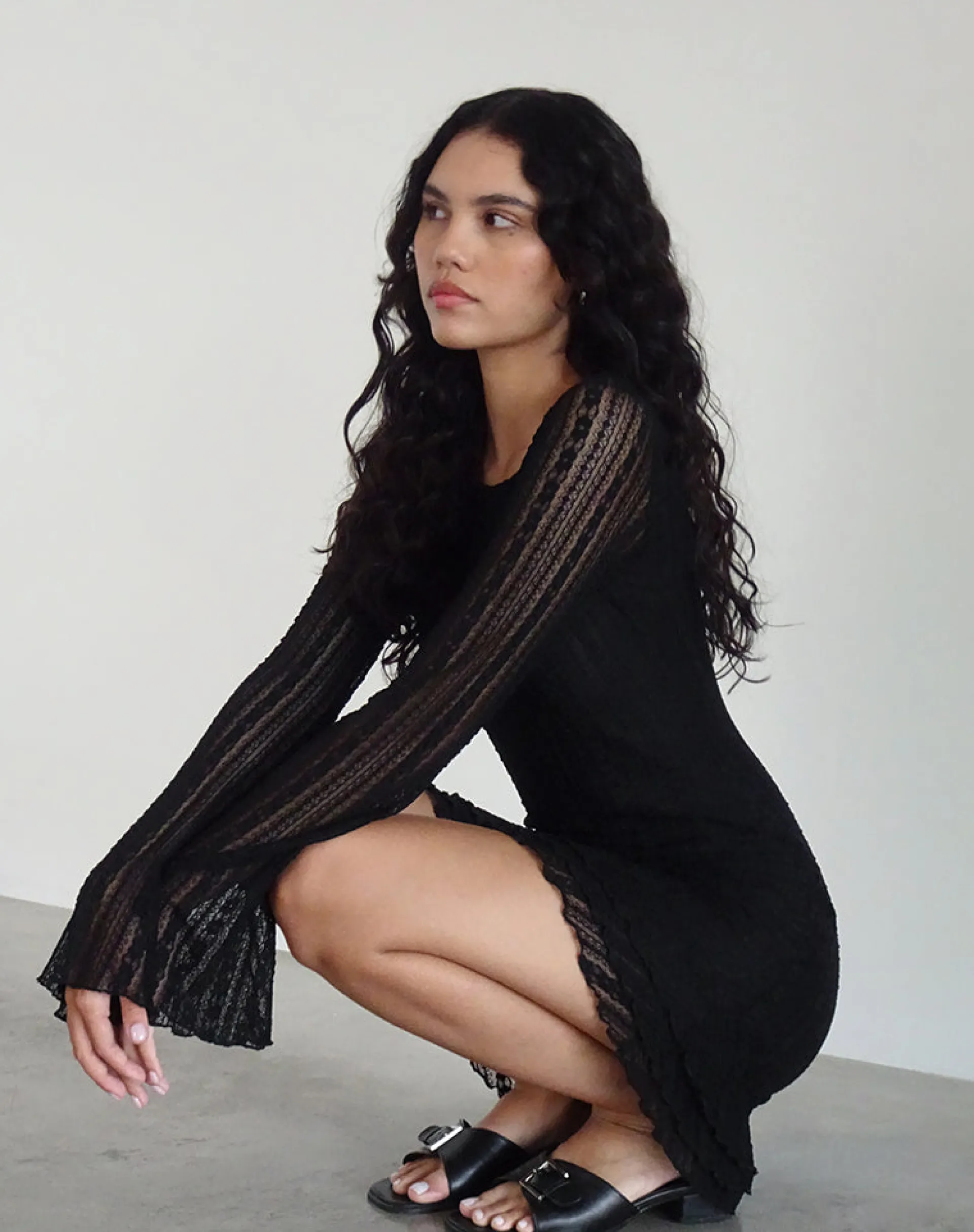 Motel Rocks Bodycon Dresses | Long Sleeve Dresses-Janawa Backless Mini Dress in Lace Black
