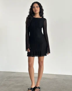 Motel Rocks Bodycon Dresses | Long Sleeve Dresses-Janawa Backless Mini Dress in Lace Black