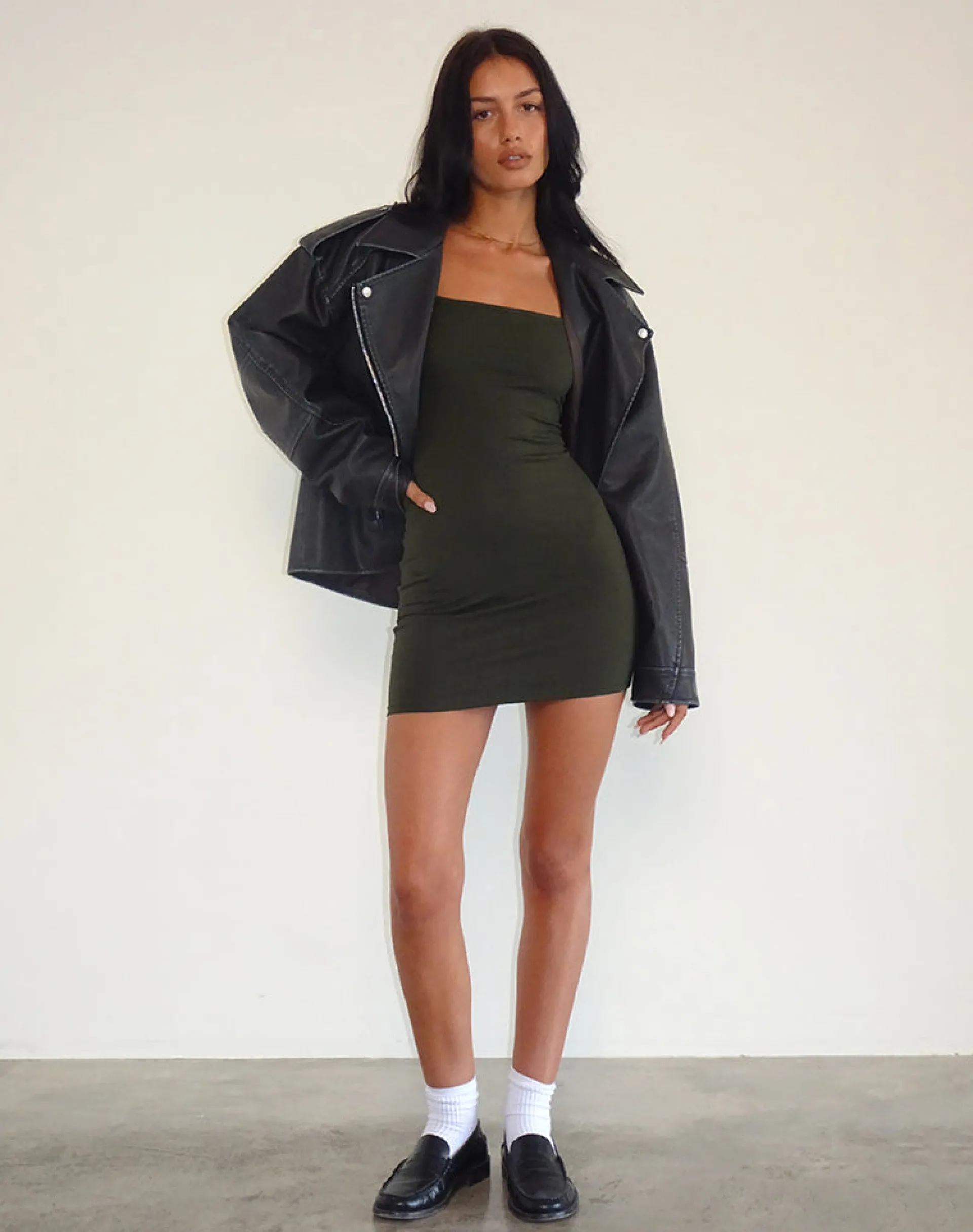 Motel Rocks Bodycon Dresses | Long Sleeve Dresses-Janjisu Bodycon Mini Dress in olive