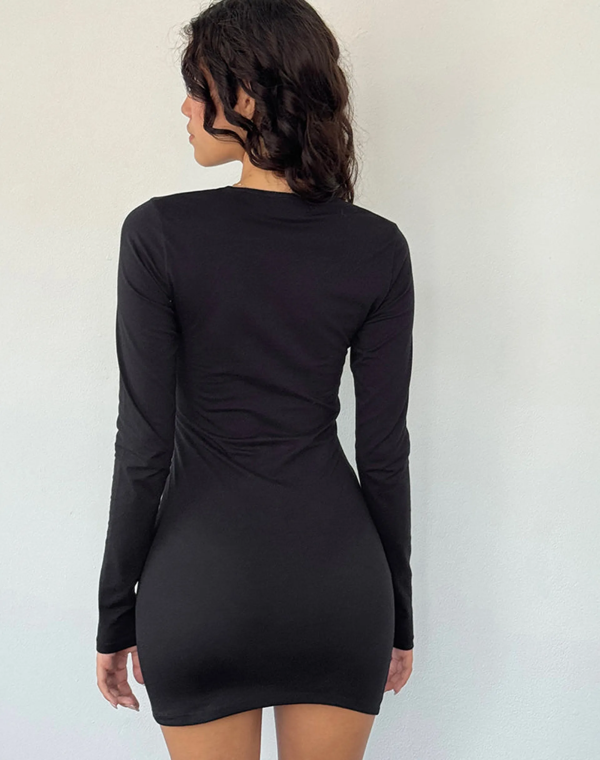 Motel Rocks Basics | Day Dresses-Janjisu Long Sleeve Lycra Bodycon Mini Dress in Black