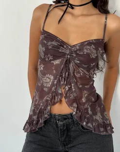 Motel Rocks Printed Tops-Jaraga Butterfly Top in Tonal Black Paisley tonalblackpaisley