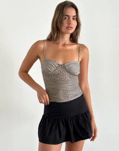 Motel Rocks Co-Ords | Printed Tops-Jarita Cami Top in Dainty Leopard Light Brown