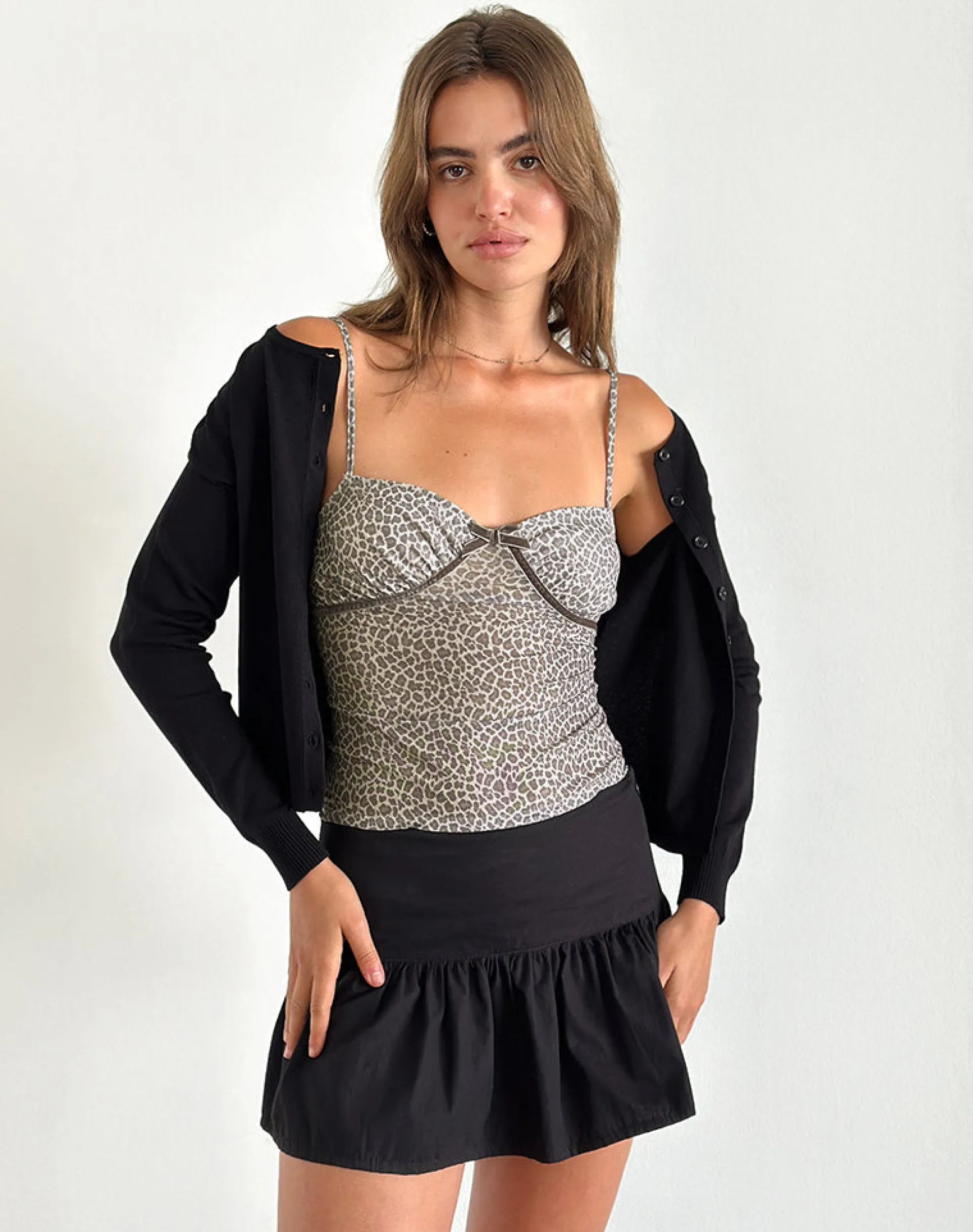 Motel Rocks Co-Ords | Printed Tops-Jarita Cami Top in Dainty Leopard Light Brown