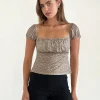 Motel Rocks Shirts And Blouses | Printed Tops-Jarji Blouse in Dainty Leopard Light Brown