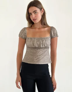 Motel Rocks Shirts And Blouses | Printed Tops-Jarji Blouse in Dainty Leopard Light Brown