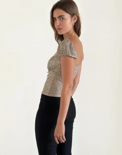 Motel Rocks Shirts And Blouses | Printed Tops-Jarji Blouse in Dainty Leopard Light Brown