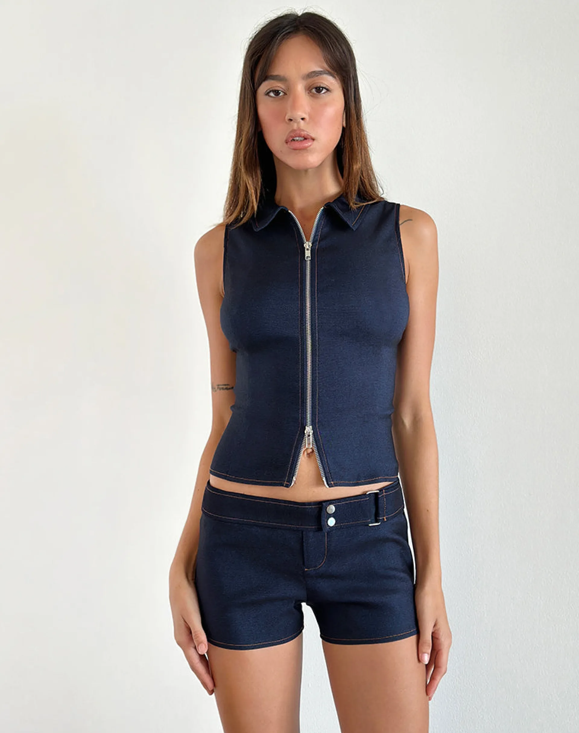 Motel Rocks Micro Shorts | Co-Ords-Jarli Hot Pants in Chambray Denim ChambrayDenim
