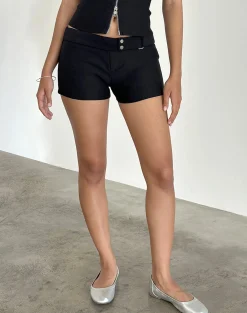 Motel Rocks Tailoring | Micro Shorts-Jarli Hot Pants in Stretch Tailoring Black StretchTailoringBlack