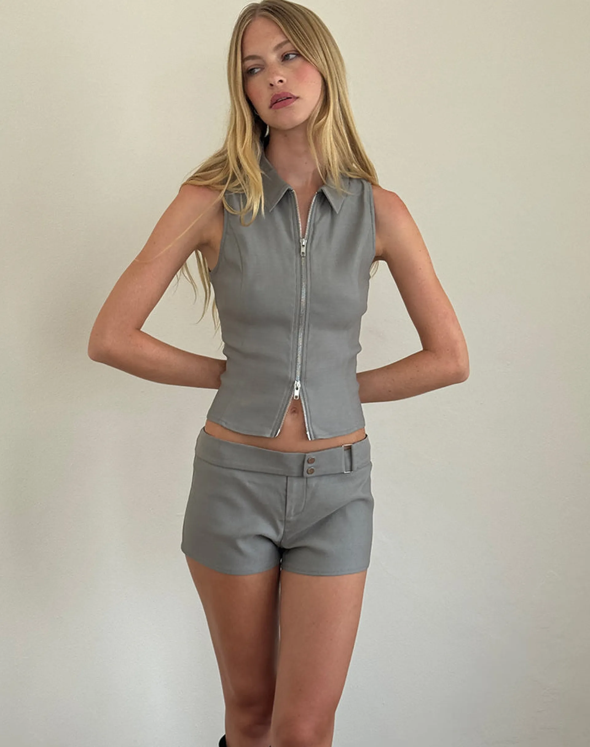 Motel Rocks Tailoring | Micro Shorts-Jarli Hot Pants in Stretch Tailoring Grey StretchTailoringGrey