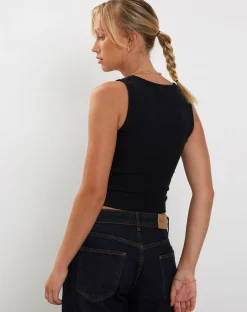 Motel Rocks Basic Tops-Jastio Vest Top in Ribbed Jersey black