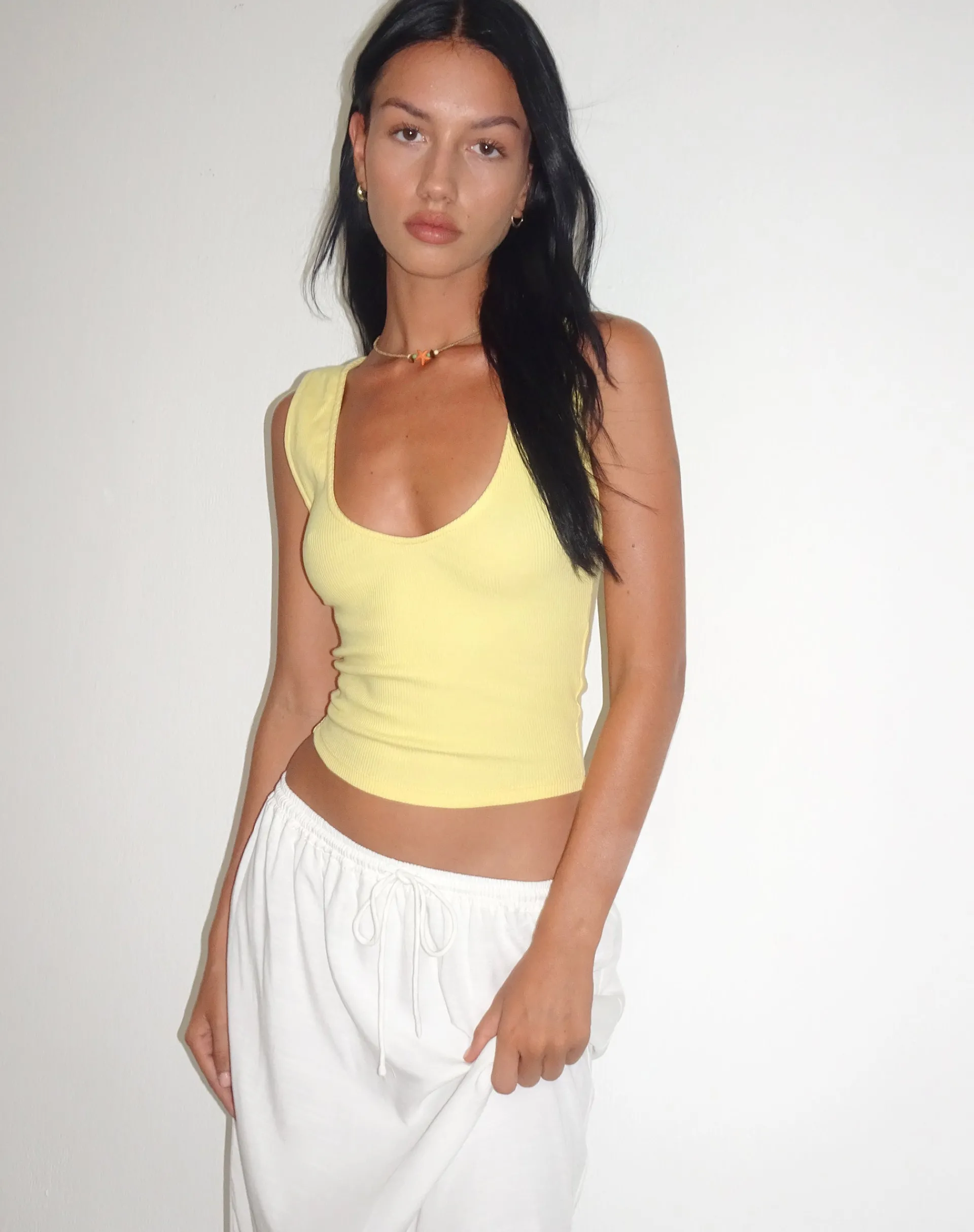Motel Rocks Basic Tops | Vest Tops-Jastio Vest Top in Lemonade Ribbed Jersey