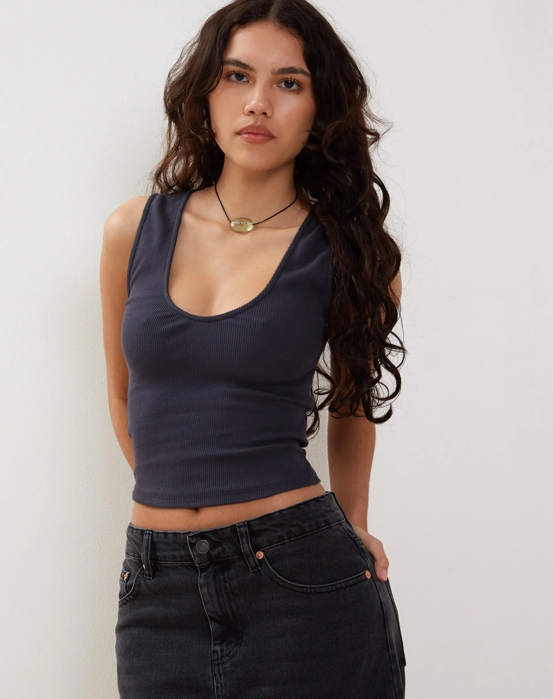 Motel Rocks Basics | Basic Tops-Jastio Vest Top in Ocean Storm Ribbed Jersey oceanstorm