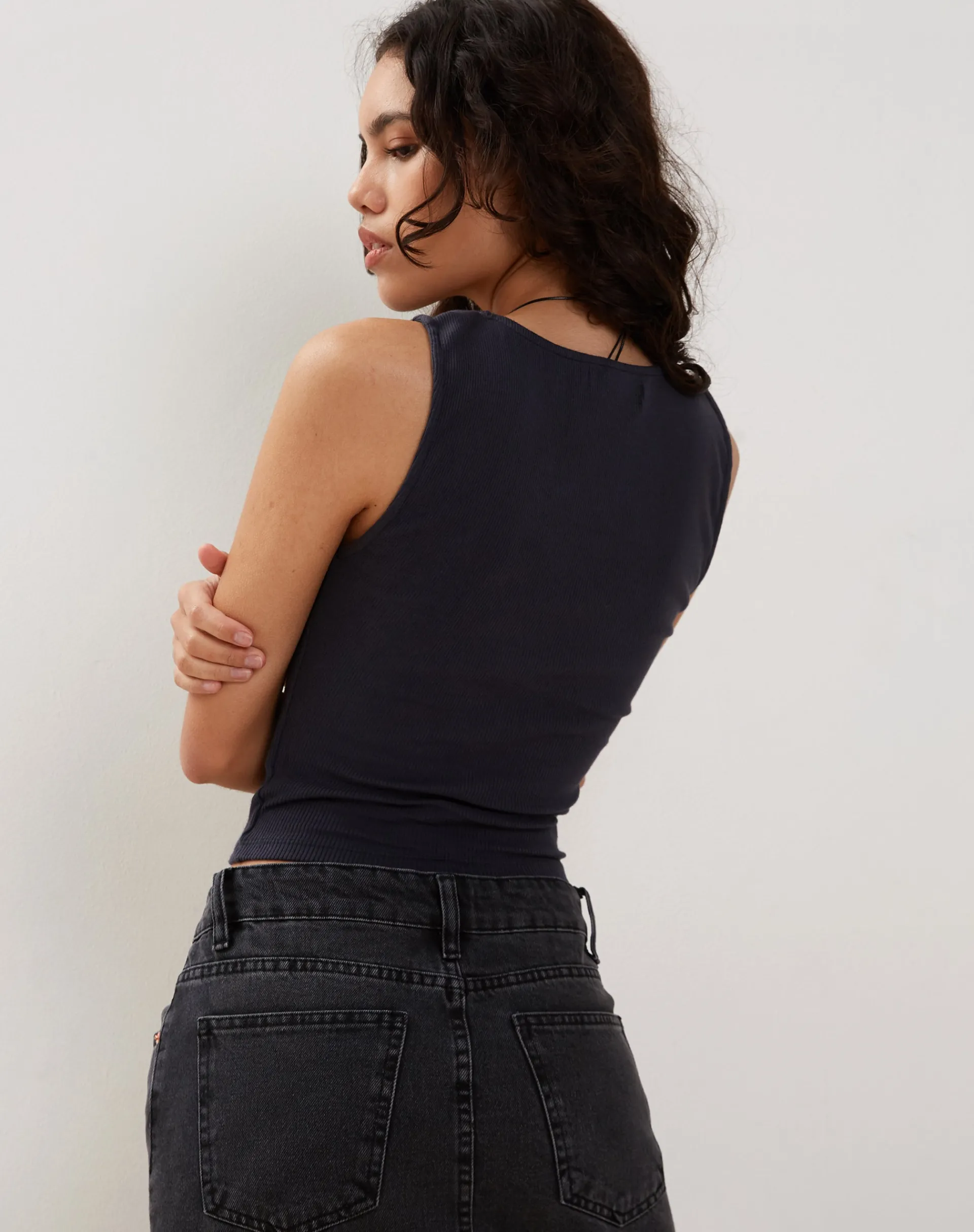 Motel Rocks Basics | Basic Tops-Jastio Vest Top in Ocean Storm Ribbed Jersey oceanstorm