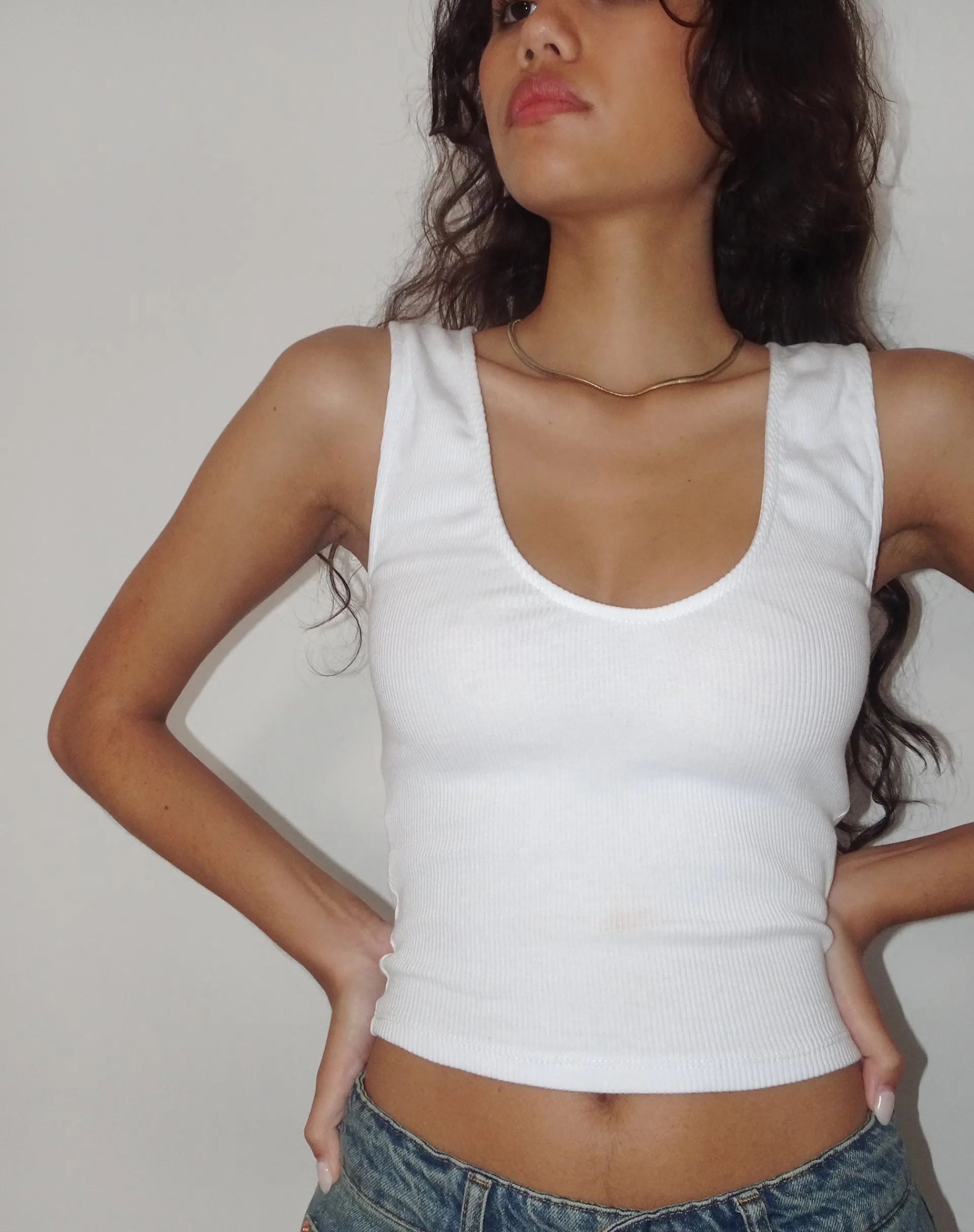 Motel Rocks Vest Tops | Basic Tops-Jastio Vest Top in Ribbed Jersey white