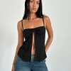 Motel Rocks Strappy Tops | Going Out Tops-Jastipa Longline Butterfly Top in Black