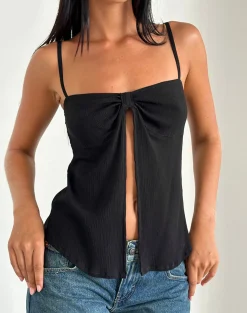 Motel Rocks Strappy Tops | Going Out Tops-Jastipa Longline Butterfly Top in Black