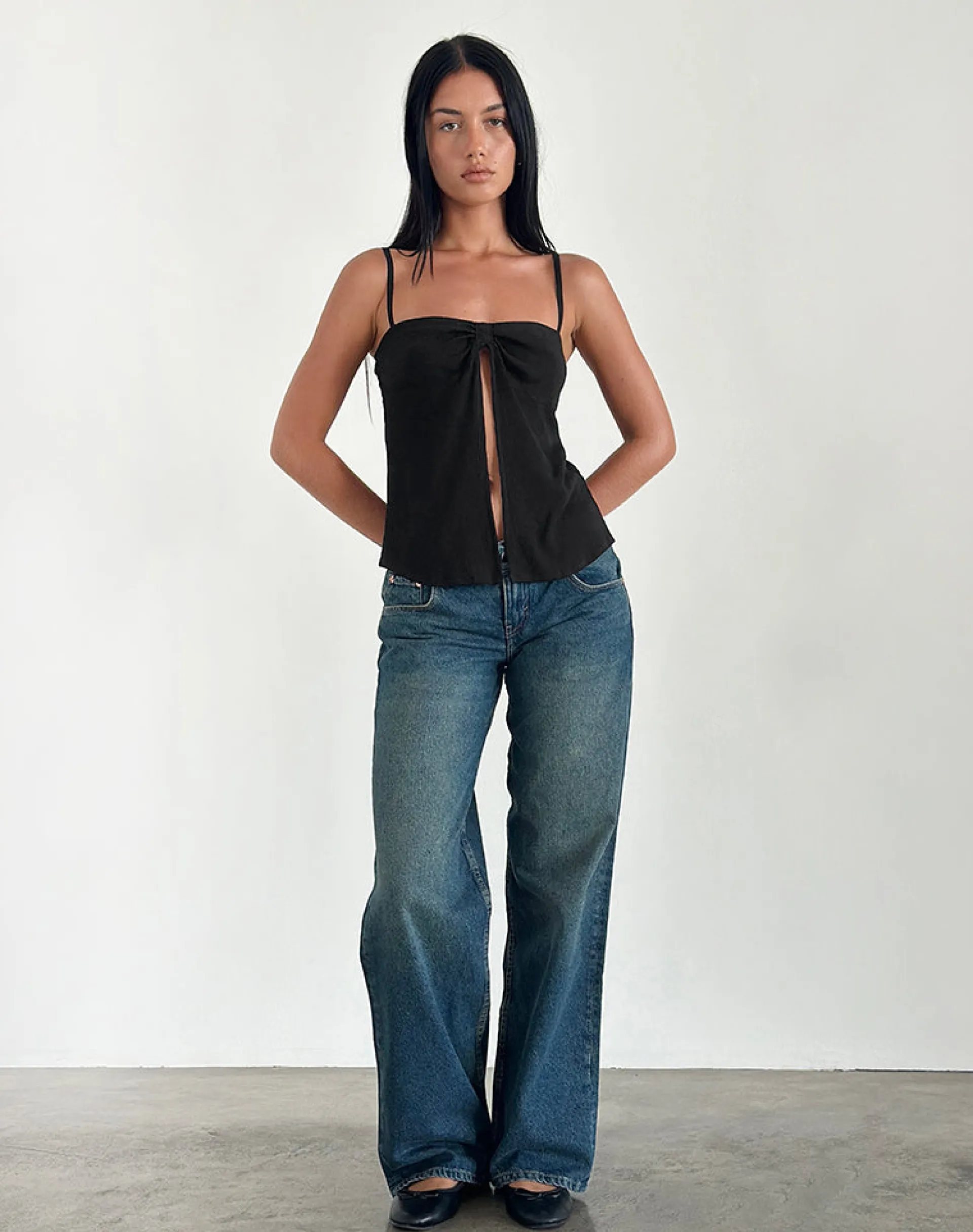 Motel Rocks Strappy Tops | Going Out Tops-Jastipa Longline Butterfly Top in Black