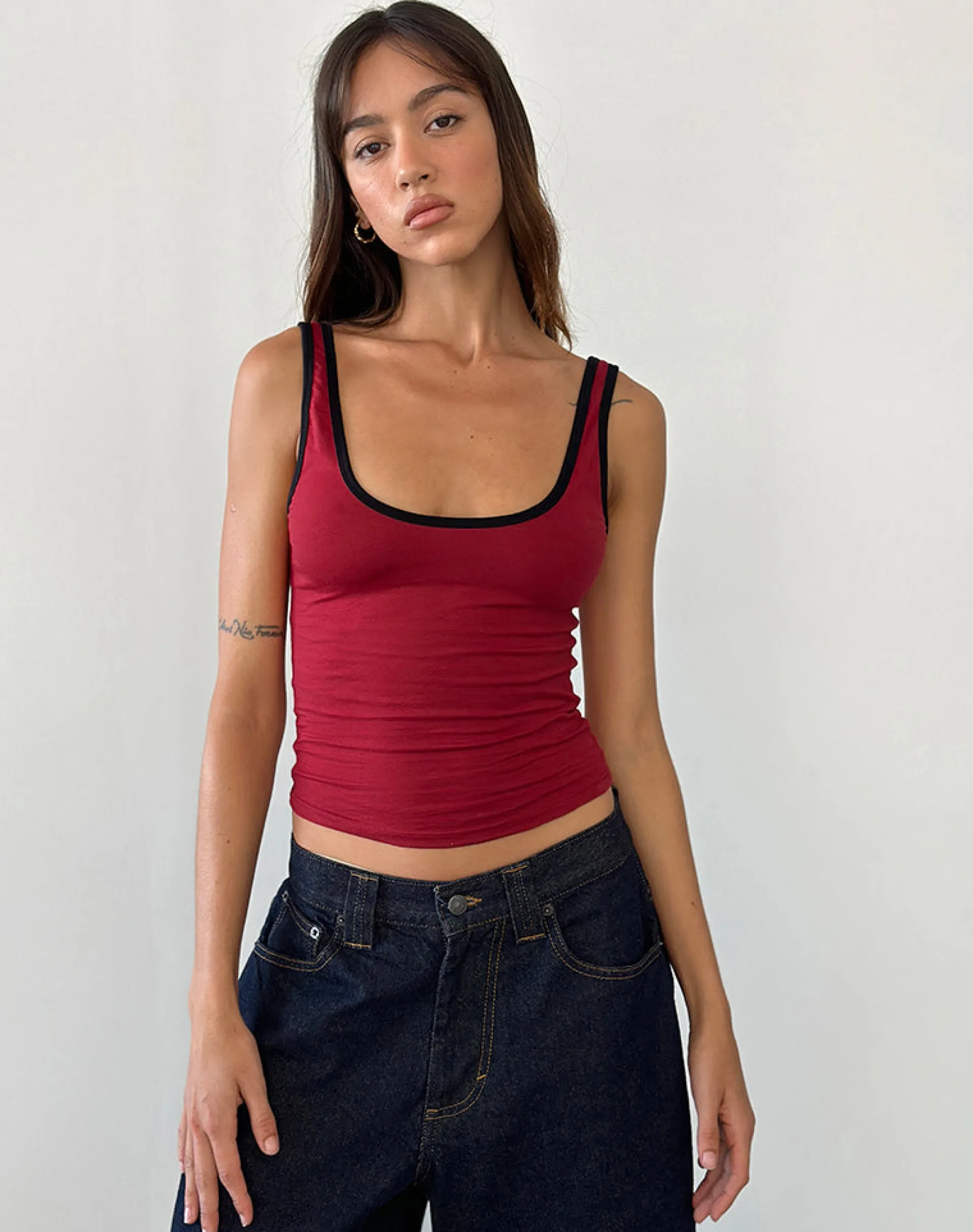 Motel Rocks Basic Tops | Vest Tops-Jastiya Top in Adrenaline Red with Black Binding AdrenalineRedwithBlackBinding