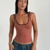 Motel Rocks Basic Tops | Strappy Tops-Jastiya Top in Brick with Brown Binding BrickwithBrownBinding
