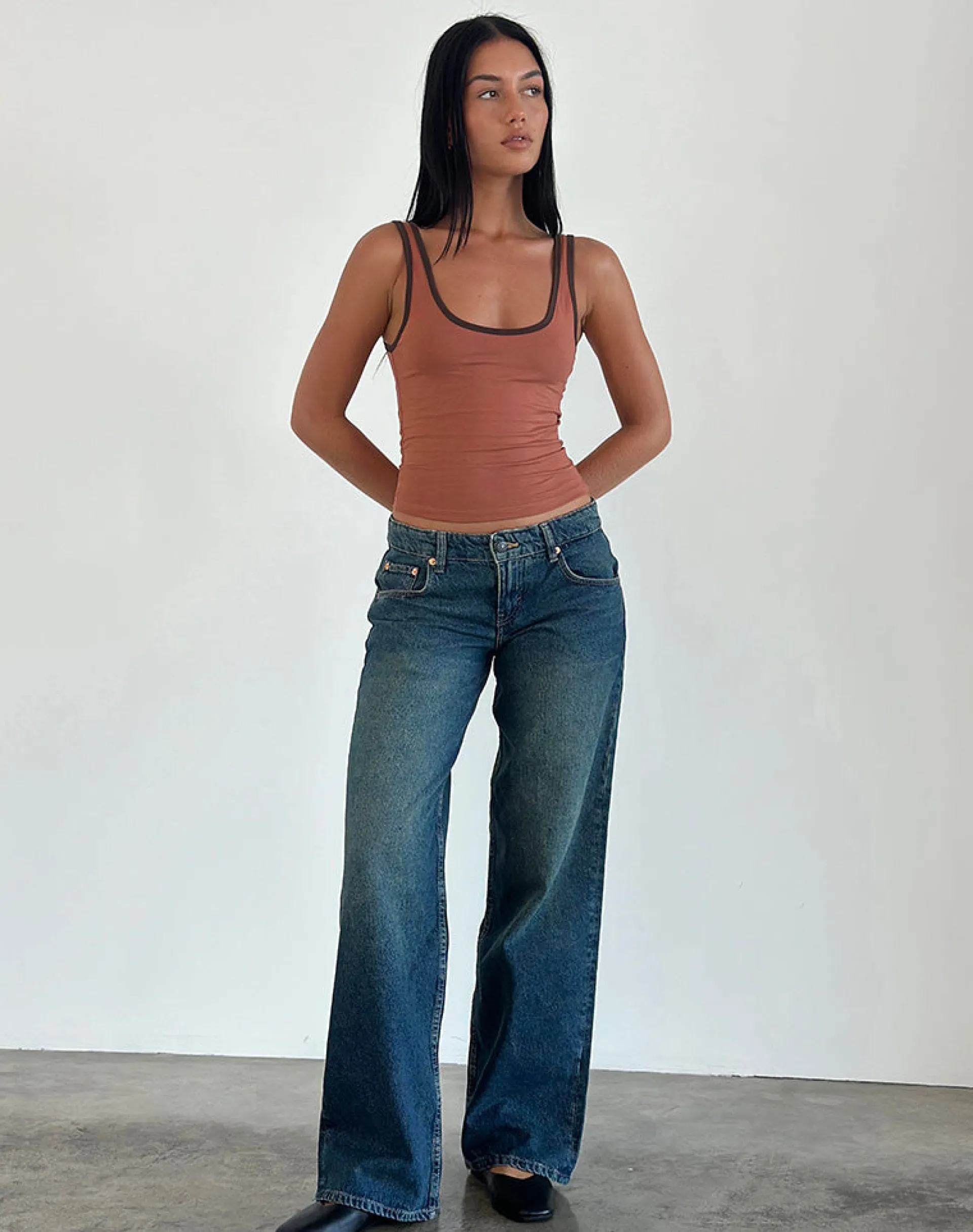 Motel Rocks Basic Tops | Strappy Tops-Jastiya Top in Brick with Brown Binding BrickwithBrownBinding