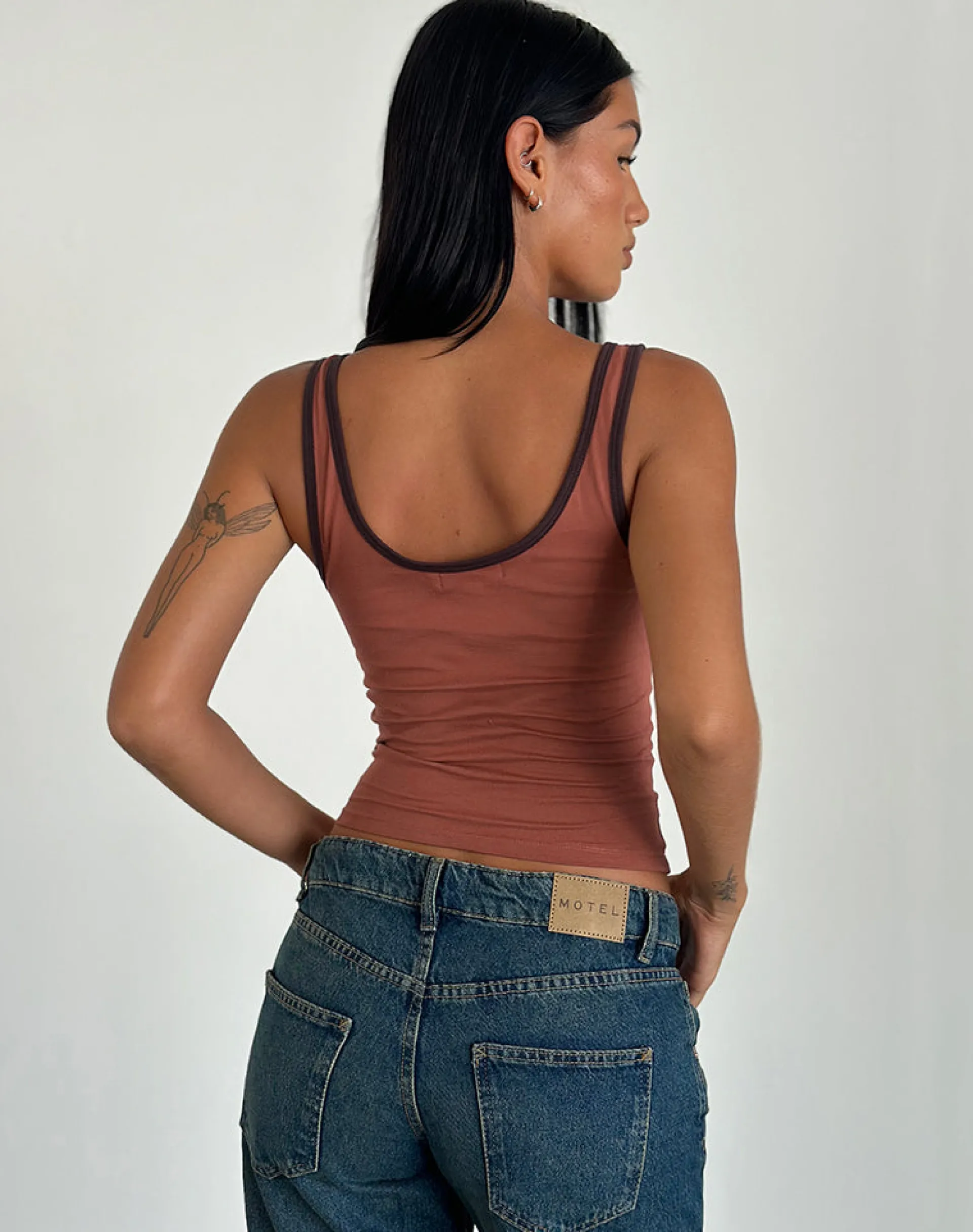 Motel Rocks Basic Tops | Strappy Tops-Jastiya Top in Brick with Brown Binding BrickwithBrownBinding