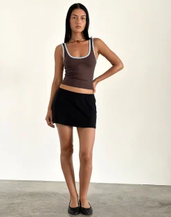 Motel Rocks Basic Tops | Vest Tops-Jastiya Top in Brown with Nantucket Blue Binding BrownwithNantucketBlueBinding