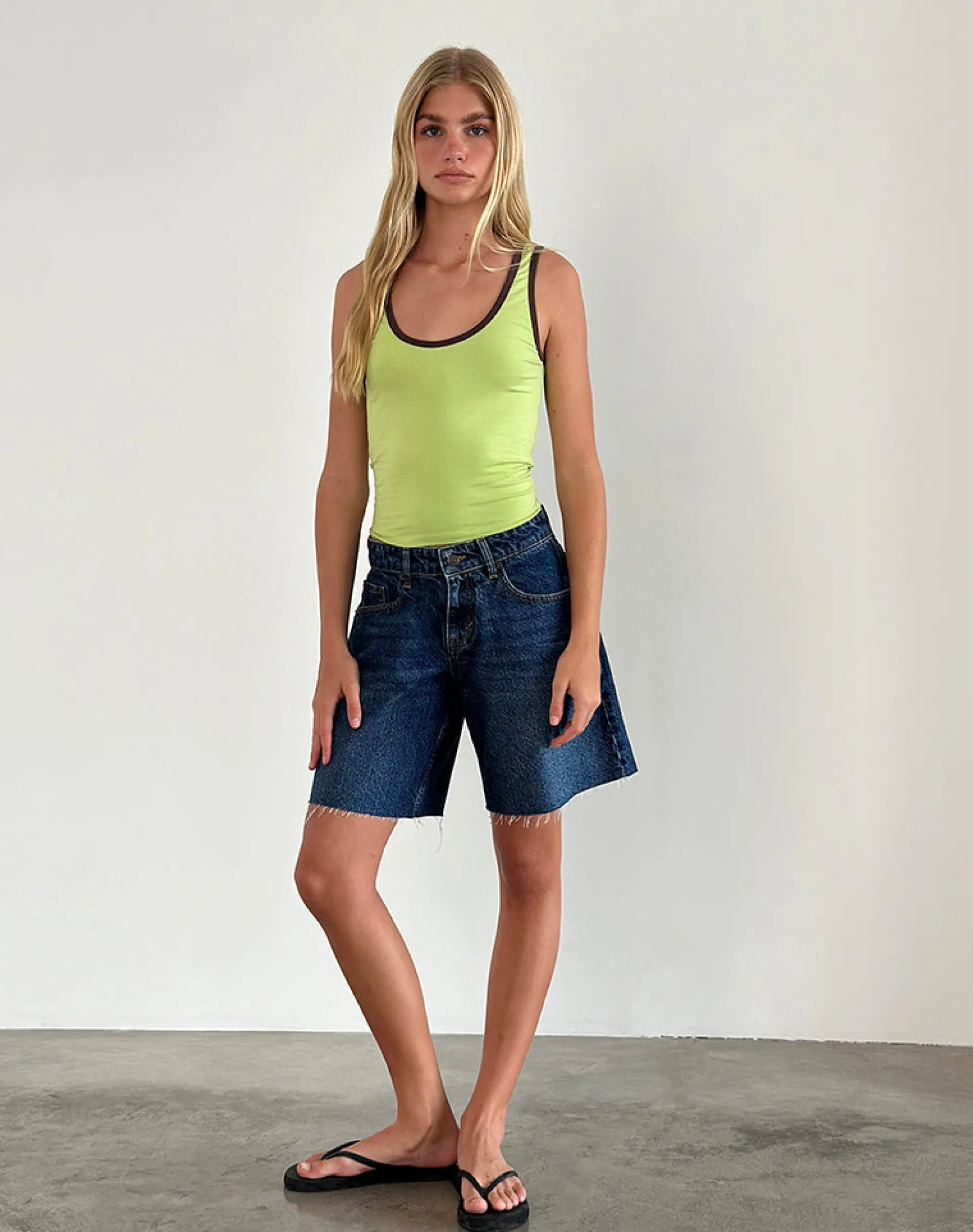 Motel Rocks Vest Tops | Basic Tops-Jastiya Top in Green Banana with Deep Mahogany Binding GreenBananawithDeepMahoganyBinding