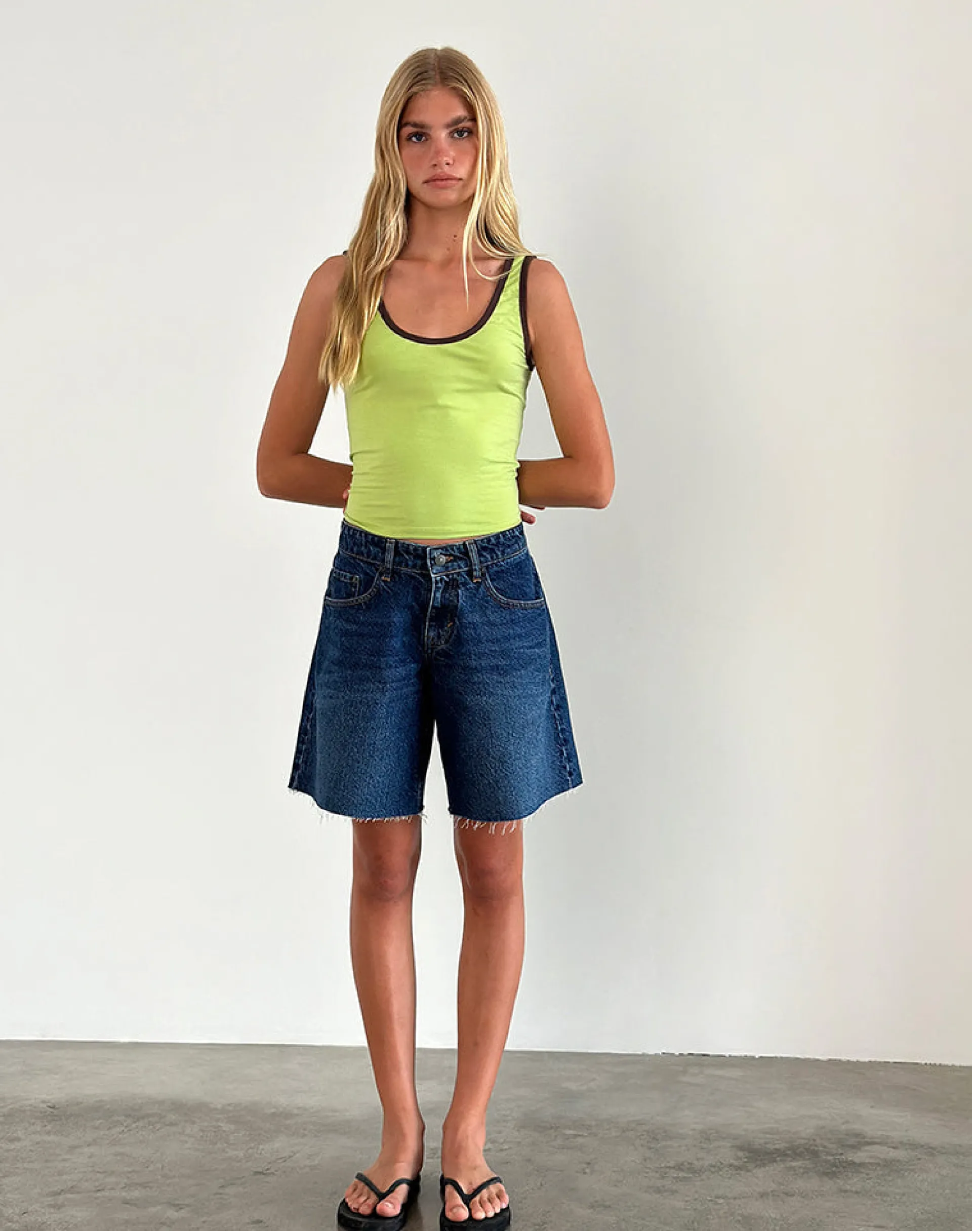 Motel Rocks Vest Tops | Basic Tops-Jastiya Top in Green Banana with Deep Mahogany Binding GreenBananawithDeepMahoganyBinding