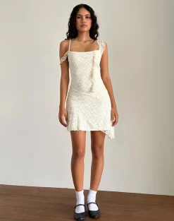 Motel Rocks Day Dresses | Party Dresses-Jati Mini Dress in Off White Canina Rose Lace offwhitecaninaroselace