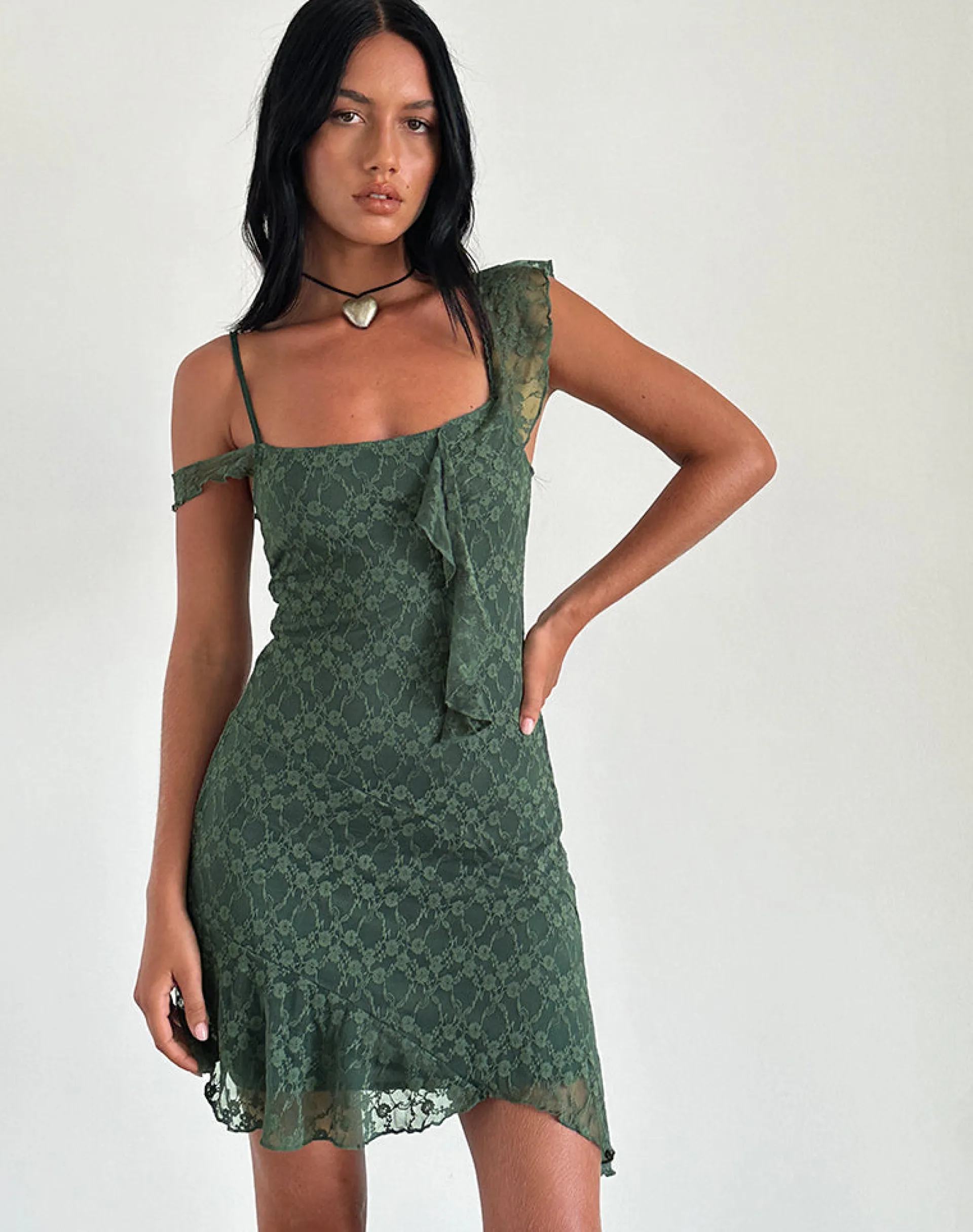 Motel Rocks Printed Skirts | Mini Dresses-Jati Mini Dress in Sage Canina Rose Lace