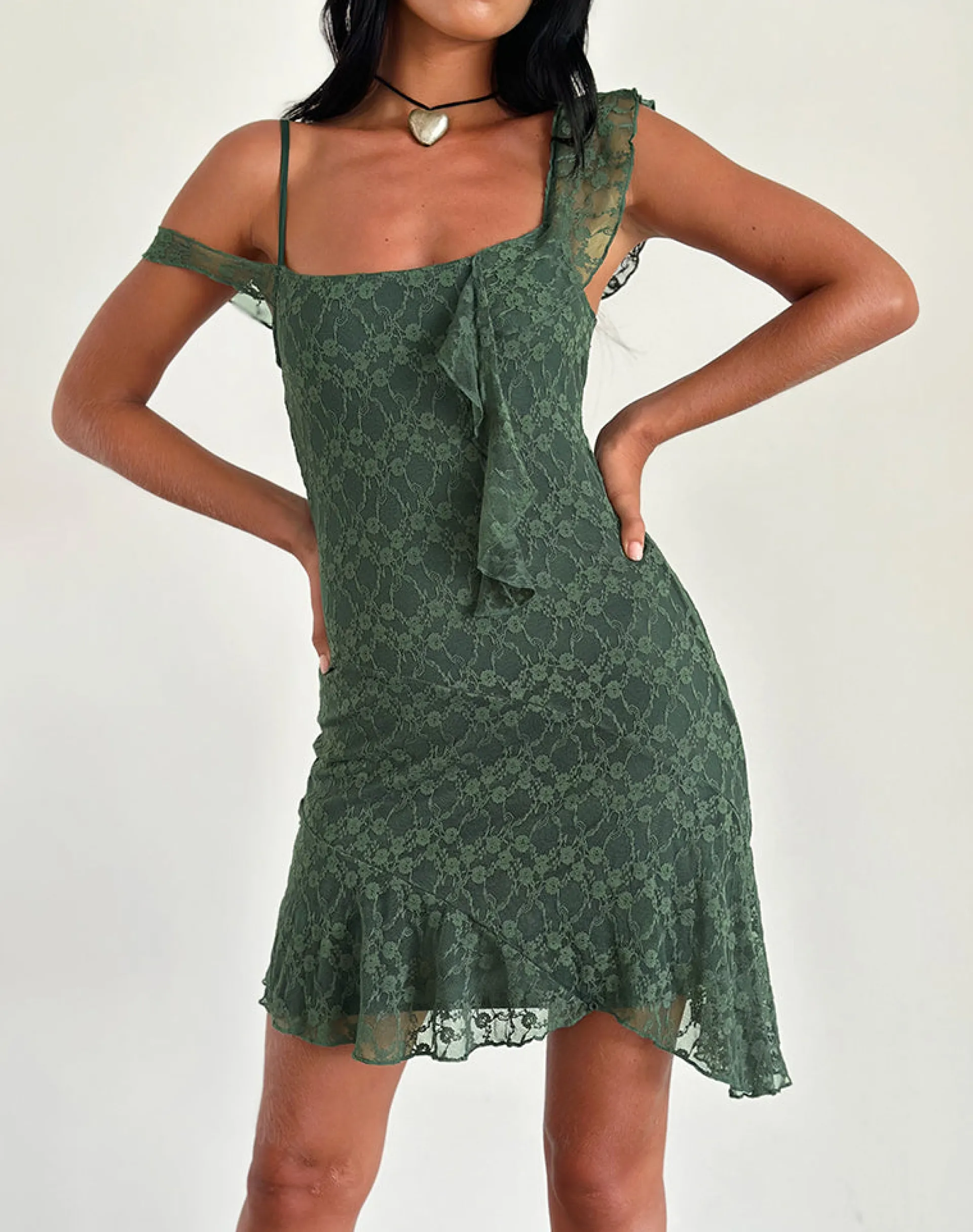 Motel Rocks Printed Skirts | Mini Dresses-Jati Mini Dress in Sage Canina Rose Lace