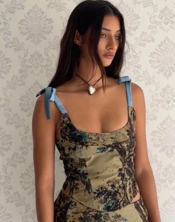 Motel Rocks Corset Tops-Jatmi Corset Top in Brown Forest Tapestry brownforesttapestry