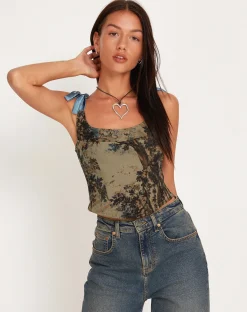 Motel Rocks Corset Tops-Jatmi Corset Top in Brown Forest Tapestry brownforesttapestry