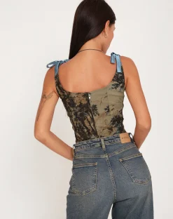 Motel Rocks Corset Tops-Jatmi Corset Top in Brown Forest Tapestry brownforesttapestry
