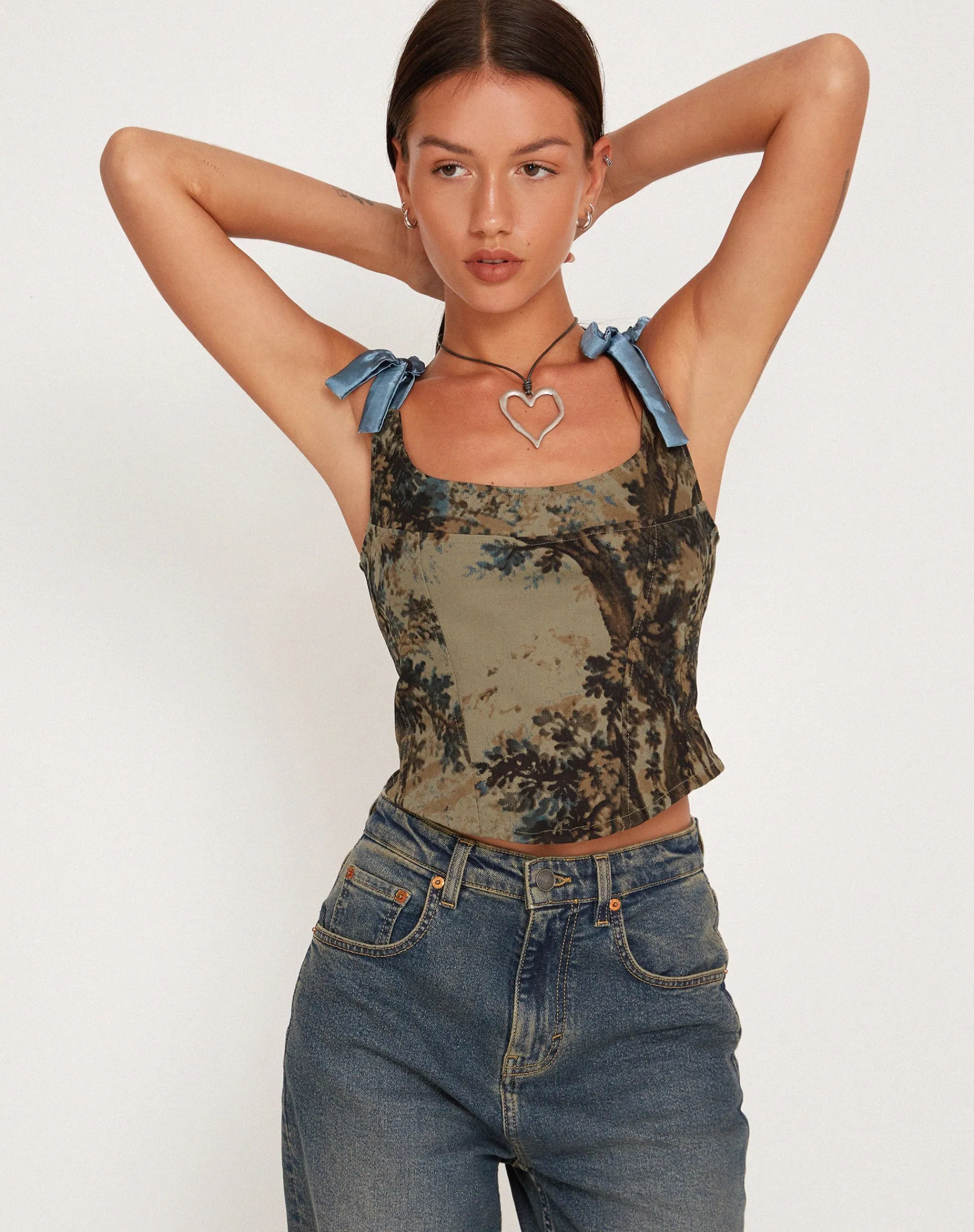 Motel Rocks Corset Tops-Jatmi Corset Top in Brown Forest Tapestry brownforesttapestry