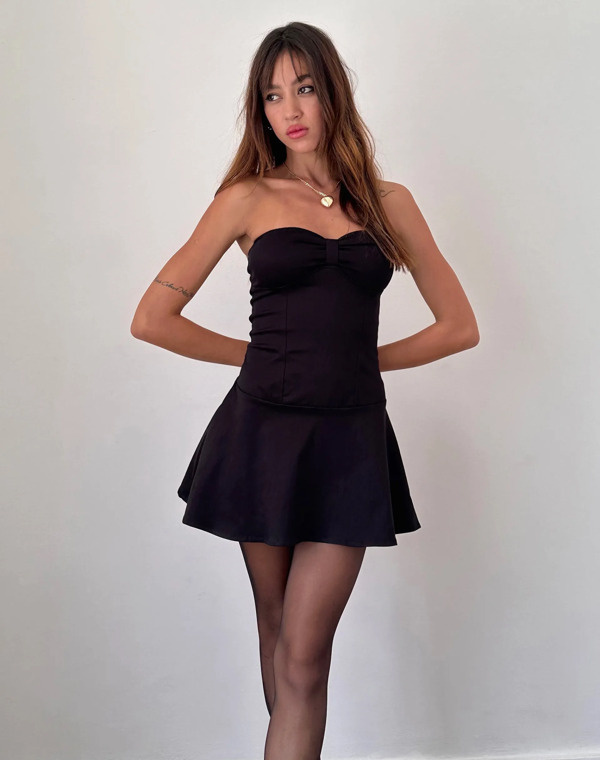 Motel Rocks Little Black Dresses | Mini Dresses-Javas Bandeau Mini Dress in Black Sateen